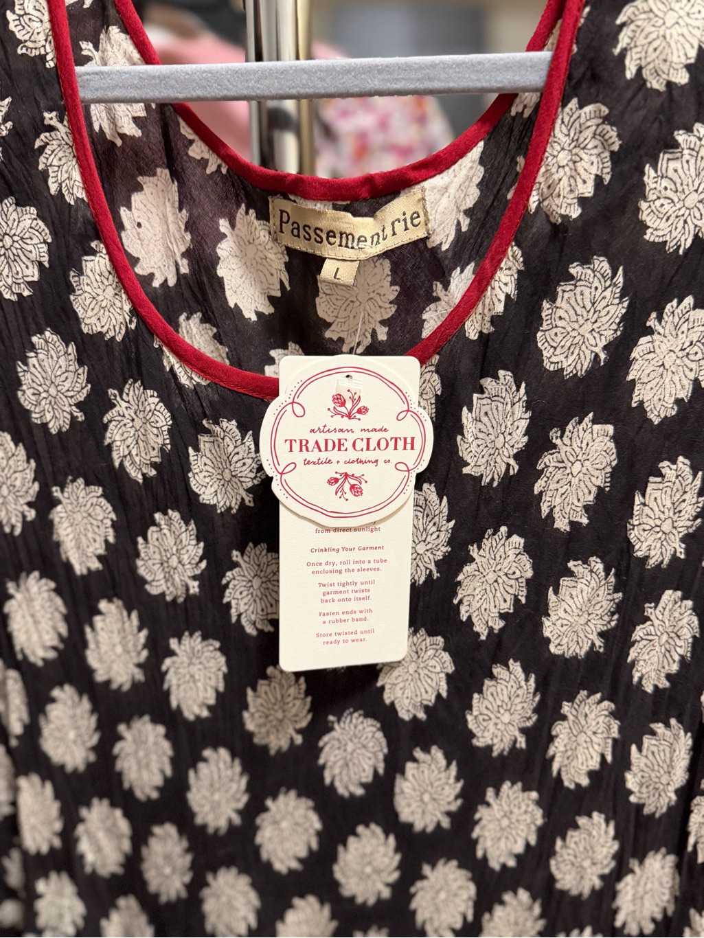 Black Floral Long-Sleeve Tiered Midi Dress With Red Trim — image 4 of 4